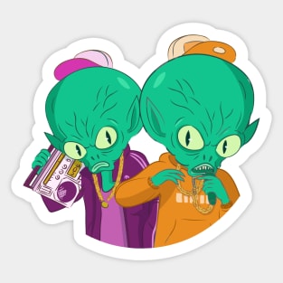 Hip Hop Aliens Sketch with Boombox and Mic Sticker